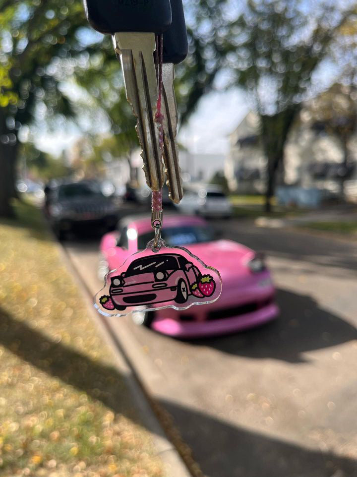 Pink Strawberry Miata Keychain